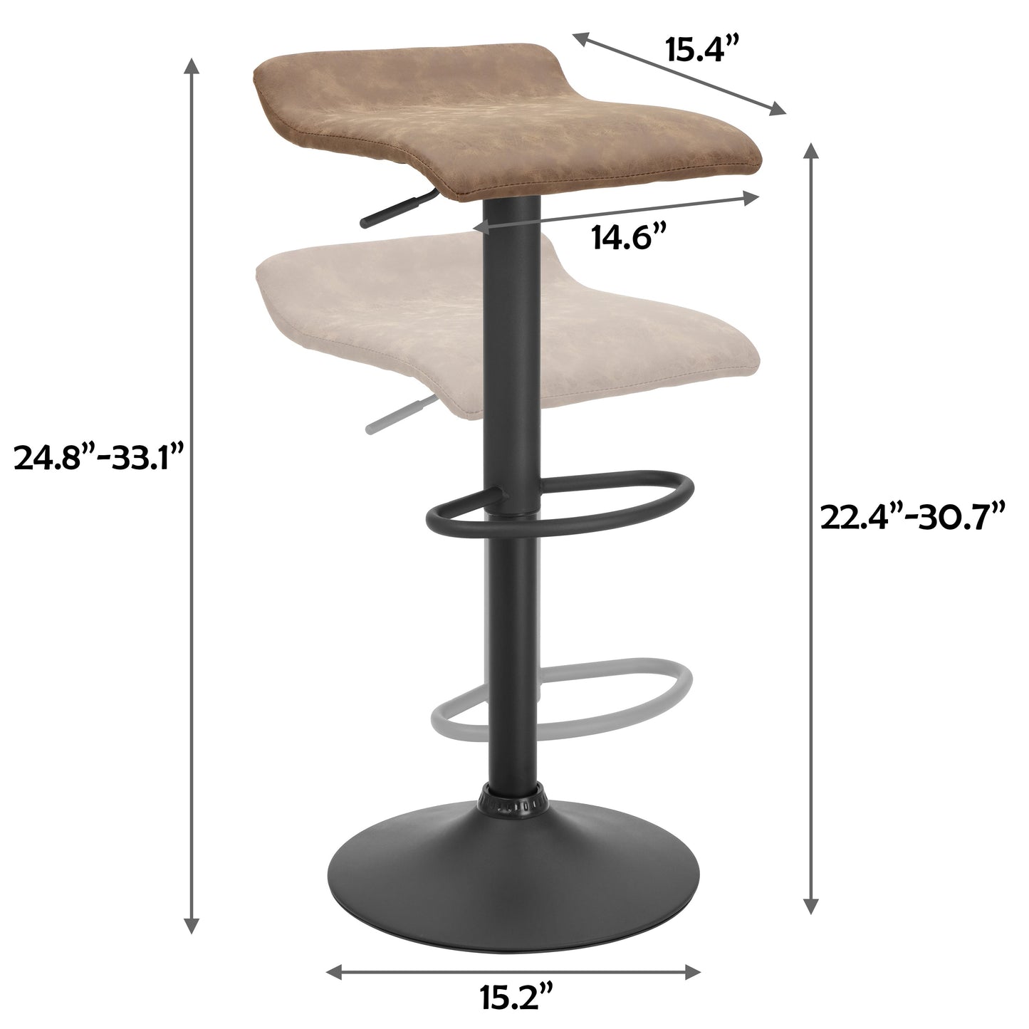 Finnhomy Bar Stool with Adjustable Height & Swivel, Set of 2, Vintage Leather, Retro Brown, F20BS3BT9535